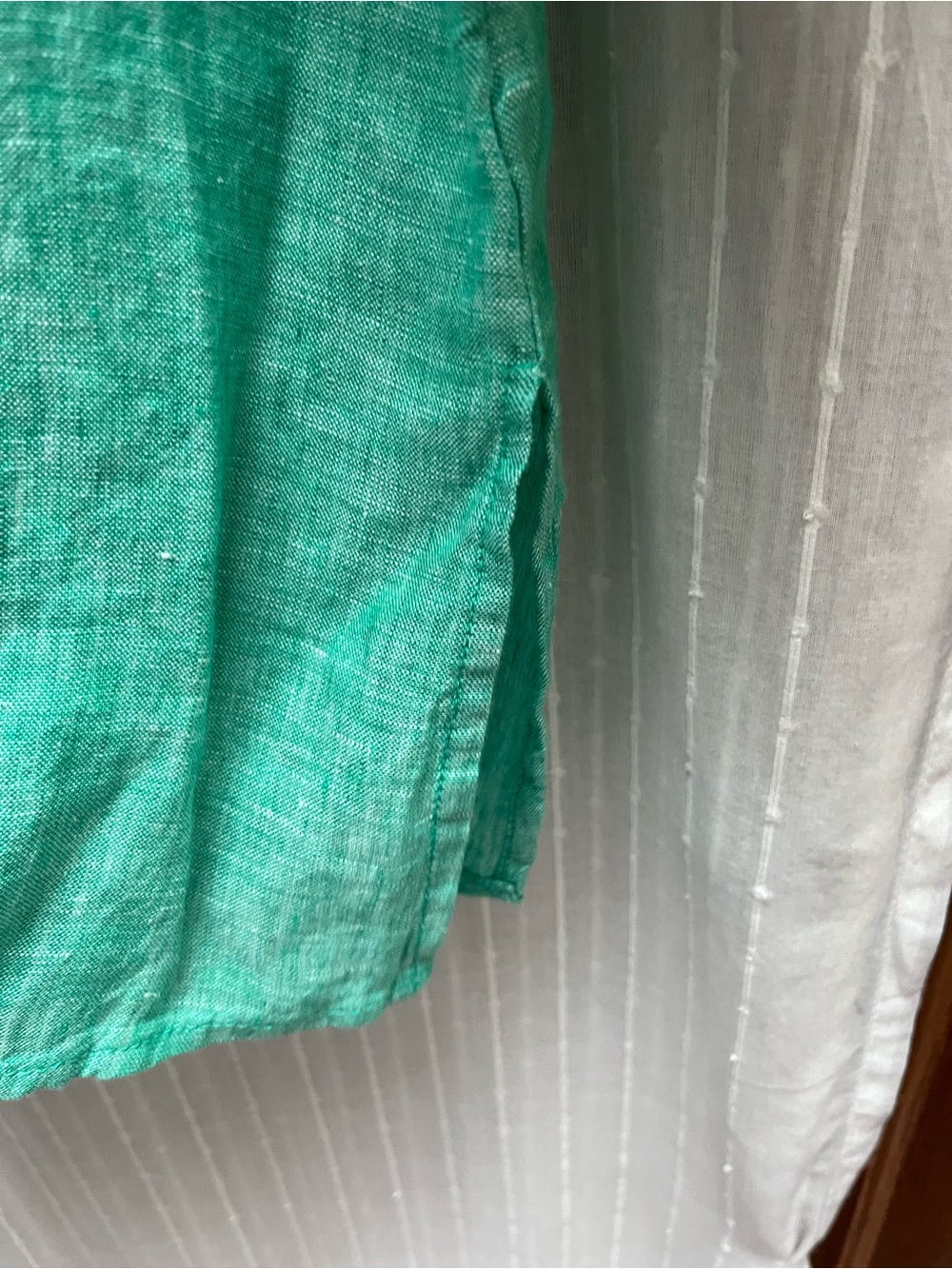 🔆Tahari 100% Linen Collarless Tunic Top Kelly Green Roll Tab Sleeve Sz 2X - Picture 7 of 7